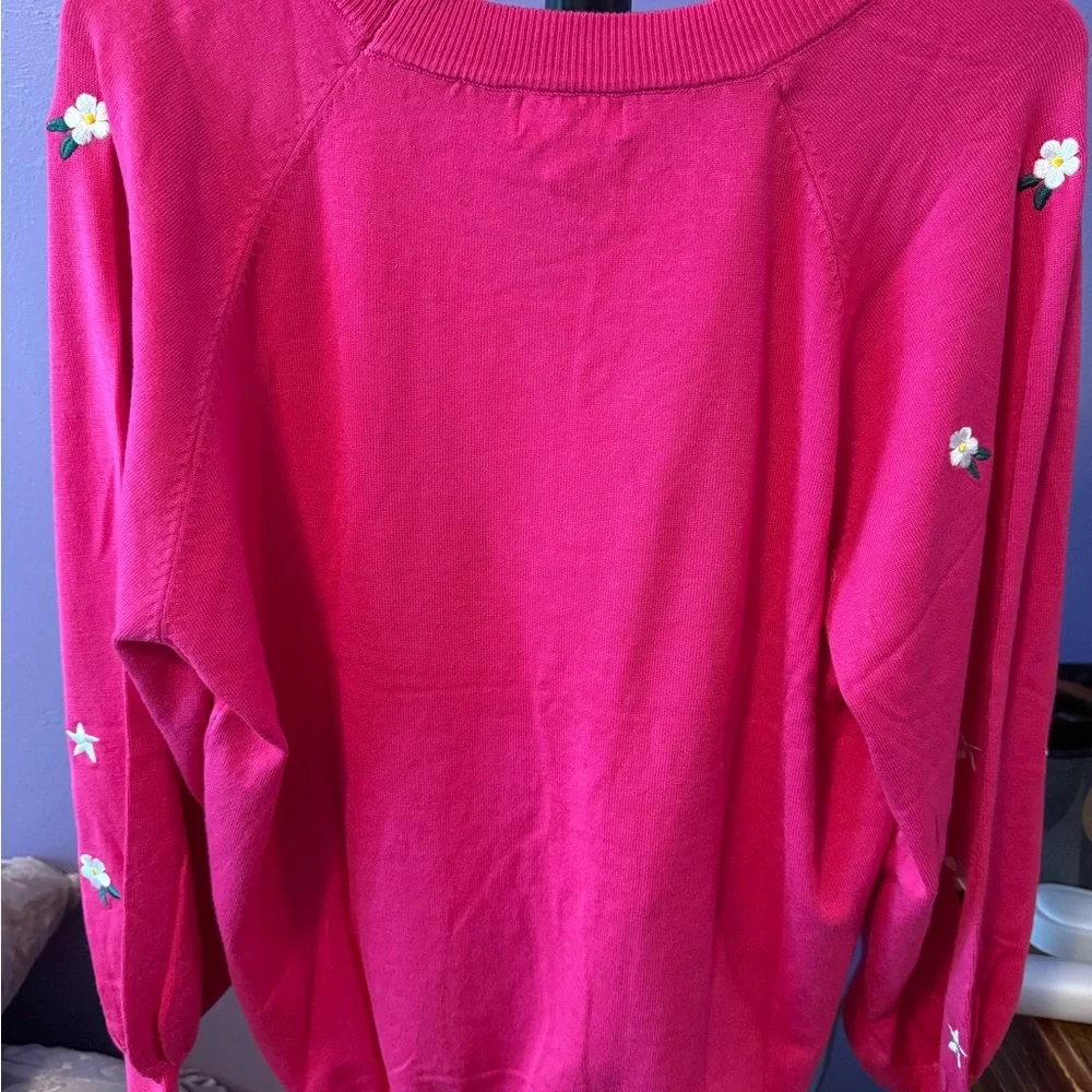 Umgee Hot Pink Embroidered Star & Flower Crewneck Sweater - Picture 5 of 7